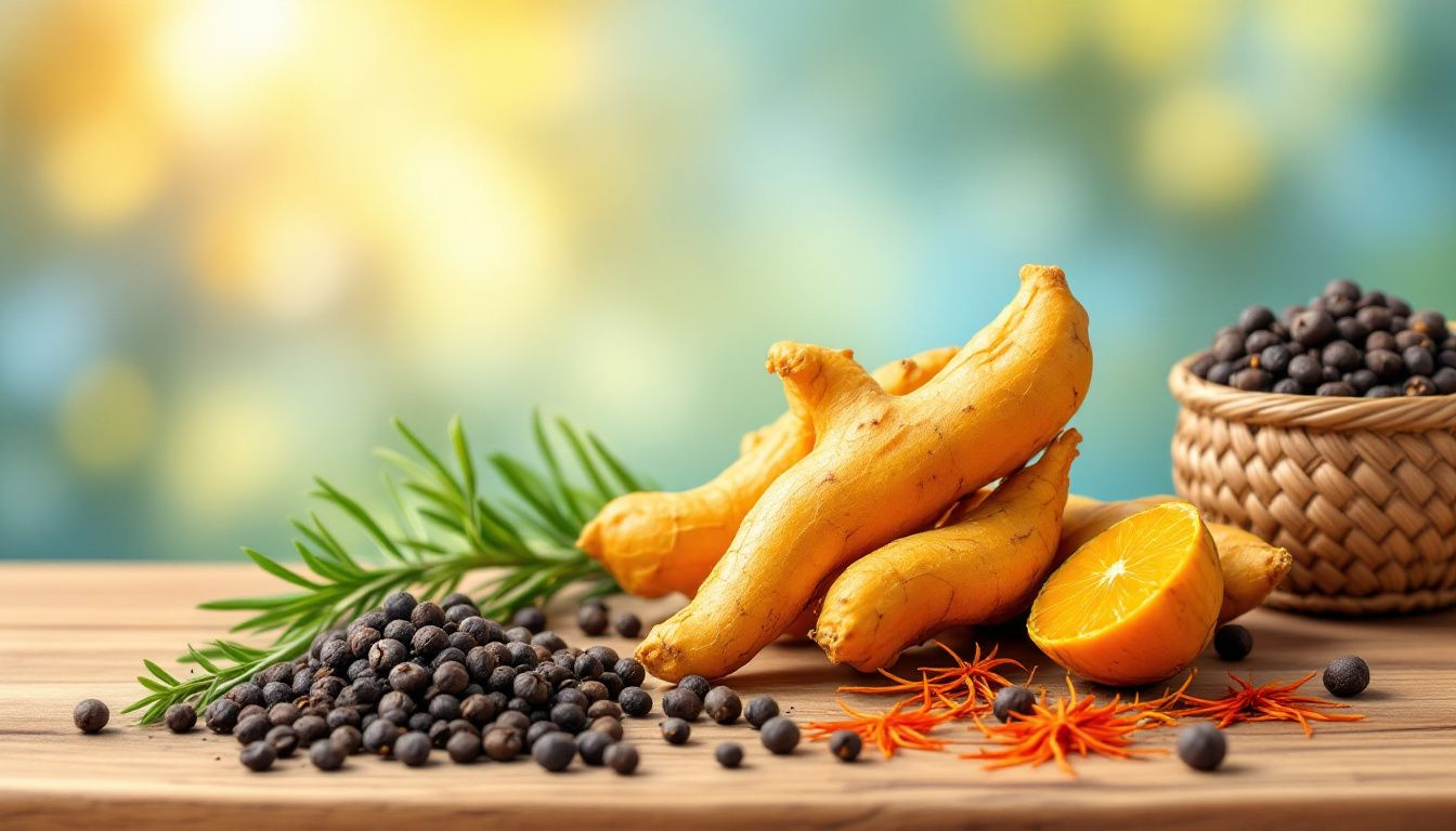 Een overzicht van de ingrediënten in een kurkuma supplement met zwarte peper.