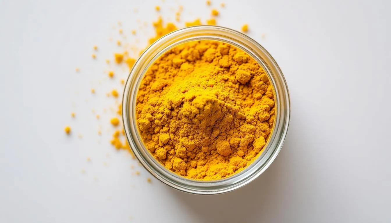 De afbeelding toont de wortel van de kurkuma plant, ook wel bekend als curcuma longa, met zijn kenmerkende gele kleur. Deze Indiase geelwortel is een populaire specerij, vaak gebruikt in curry's en andere Indiase gerechten, en staat bekend om zijn positieve eigenschappen, waaronder ondersteuning van een gezonde spijsvertering.