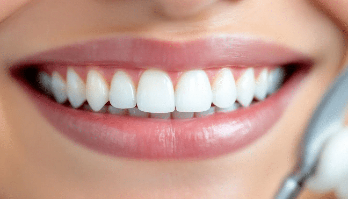 De afbeelding toont een stralende lach met gezonde en sterke tanden, wat symbool staat voor een goede mondgezondheid. Een gezonde leefstijl, waaronder voldoende inname van vitamine D3 en K2, draagt bij aan het behoud van normale tanden en sterke botten.